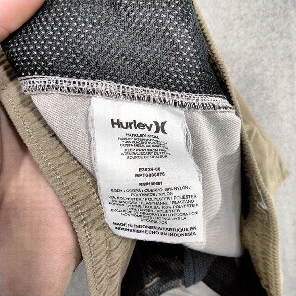 Hurley Jogger Pants Mens Size L Khaki Drawstring Mesh Lining Athleisure Nylon - Picture 12 of 13